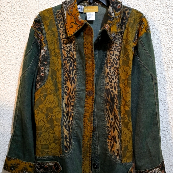 Bohemian Patchwork Jacket With Lace & Leopard Print Size M - Picture 2 of 9